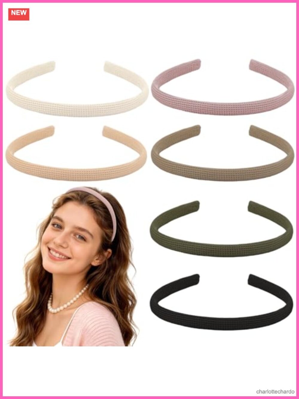 6 Pk Thin Skinny Fabric Headbands No Pressure Non Slip Hair Bands